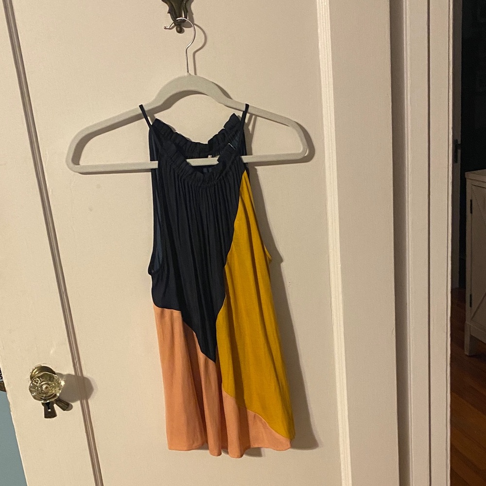 LOFT Colorblock Sleeveless Blouse - Navy, Yellow, Peach